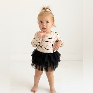 Posh Peanut Spooky Bats Long Sleeve Tulle Skirt Dress